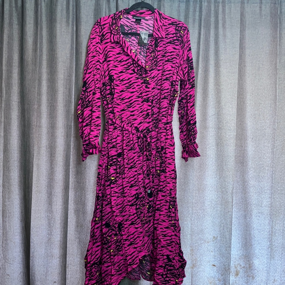 Ashley Stewart Vibrant Tiger Print in Pink and Black Long Sleeve Dress
